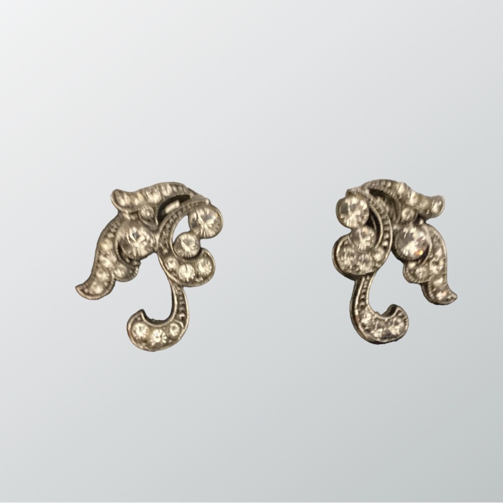 Marcasite clip on earrings with rhinestones